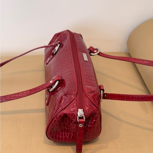 Lauren Ralph Lauren Red Croc-Embossed Shoulder Bag - Picture 2 of 8